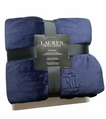 RALPH LAUREN Navy Blue FULL / QUEEN Micro-mink Plush Throw Blanket 90  X 90  • $49.99