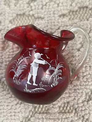 Small Vintage “Sent Murano” Hand Blown Ruby Art Glass Pitcher 2.5” • $15