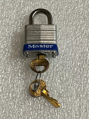 Small Master Lock Padlock No. 7 W/ 2 Keys Masterlock Door Hardware Security Blue • $6.45