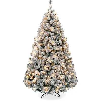 9ft Pre-Lit Holiday Christmas Pine Tree Snow Flocked Branches White Lights • $89.95