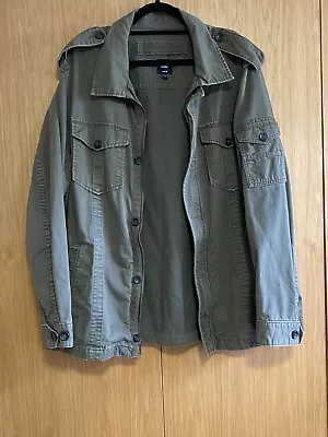 GAP Utility Field Jacket Olive Military Green Distressed Cotton Twill Men’s XXL • $18.99