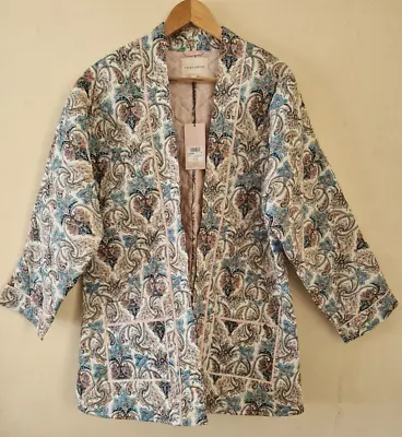 Laura Ashley Quilted Indian Floral Kantha Long Jacket Cotton Size M EUR 40/42 • £53.99