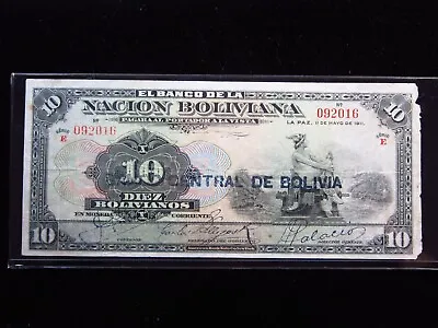 BOLIVIA 10 Bolivianos 1911 1929 P114 Banco Nacion Central Overprint 2016# Money • $16.90