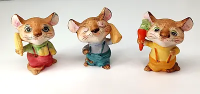 Vintage Set Of 3 Homco Anthropomorphic Porcelain Harvest Field Mice Taiwan • $27.97