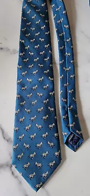 Vineyard Vines Mens Necktie Blue 100% Silk Zebra All Over Print Handmade USA • $28