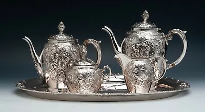 German 4 Piece  Coffee & Tea Set With Tray 800 Fine Silver Gently Used • $3995