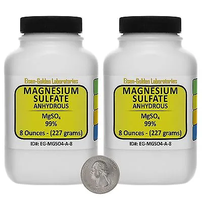 Magnesium Sulfate Anhydrous [MgSO4] 99% ACS Grade Powder 1 Lb In Two Bottles USA • $19.99