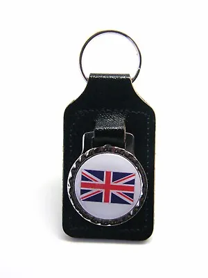 Union Jack Badge Leather Key Fob Keyring Flag Gift • £3.99
