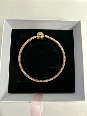 $100 • Buy Genuine Pandora Rose Gold Moments Mesh Bracelet 17cm