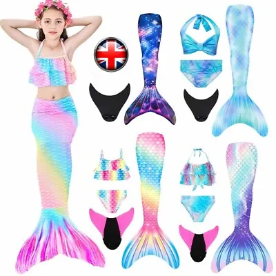 Kids Swimmable Mermaid Tail Set Swimming Costumes Cospaly Bathing Suit Beachwear • £11.65