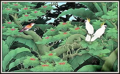 Balinese Painting  Birds In The Jungle   Outstanding! (46.75  Wide X 29.5  High) • $507.50