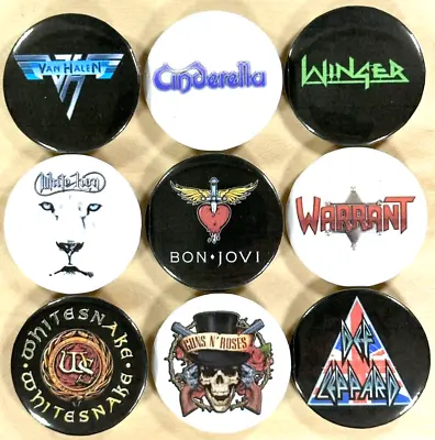 80's Music Hair Band Metal Band Rock Pinback Buttons 1.5  Size Set Of 9 Pins • $14.99