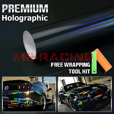 12 X60  Holographic Black Rainbow Neo Chrome Car Vinyl Wrap Bubble Free Sticker • $25.27