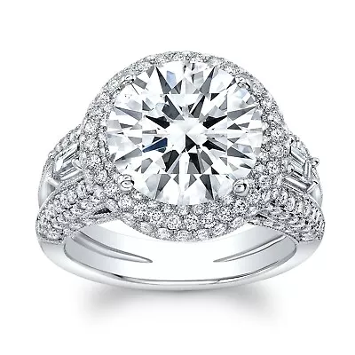 Big Diamond Pave Halo Engagement Ring Micro Pave With Side Baguettes 6.40 TCW • $3250