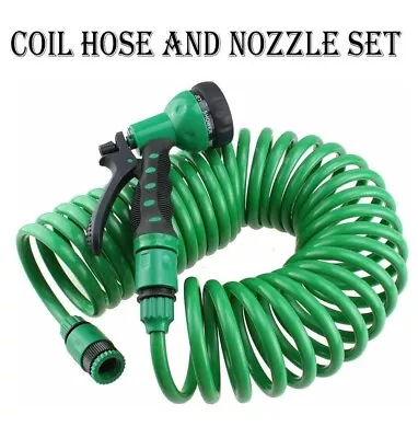 7.5m/10m/15m/30m Coil Hose With Nozzle And Reel Set Retractable Coil Spray Gun • £11.95