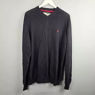 MUSTO Jumper Mens Extra Large Black V Neck Cotton Casual Pullover Ocean Racing • £26.99