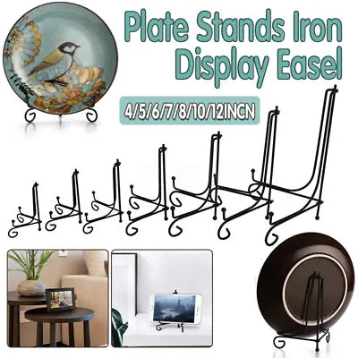 Plate Stands Iron Display Easel Photo Picture Bowl Dish Book Holder Frame Black • $5.44