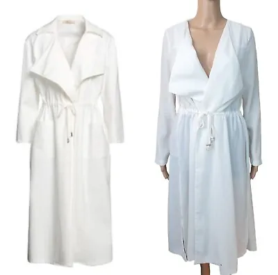 Trench Coat Jacket Long White 8 Kimono Ruby Sees All Light Weight Cover Up $160 • $69.99