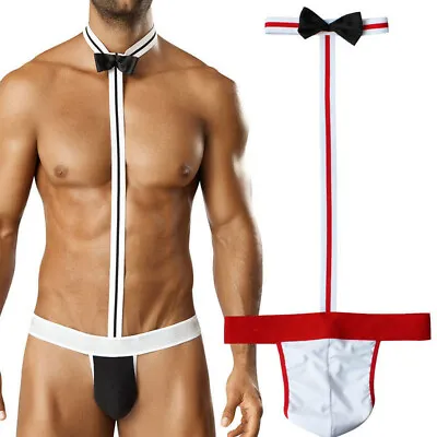 Novelty Sexy Men Mankini Thong Underwear Waiter Costume Bodysuit Lingerie Briefs • £3.59