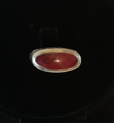 925 Sterling Silver Red Inlay Flower Patterned Ring Size 8.5 US 6 Grams! Marked • $20