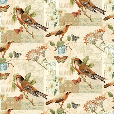 Vintage Birds & Butterflies Quilting Cotton Sewing Fabric FQ • $6.50