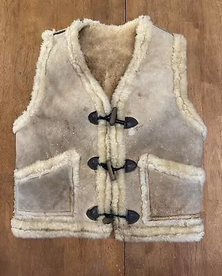Vintage 70s 80s Sherpa Suede Leather Vest Jacket Small Distressed Stained • $25