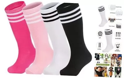  4 Pairs Kids Soccer Socks 6-9 Years White/Black/Pink/Hot Pink Little Kid • $23.89