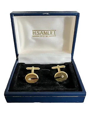 £13.50 • Buy H Samuel Gold Tone Cufflinks Diamante Stone With Box Dress Shirt