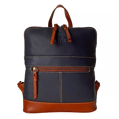 Rowallan Navy And Tan Leather Backpack • £49.99