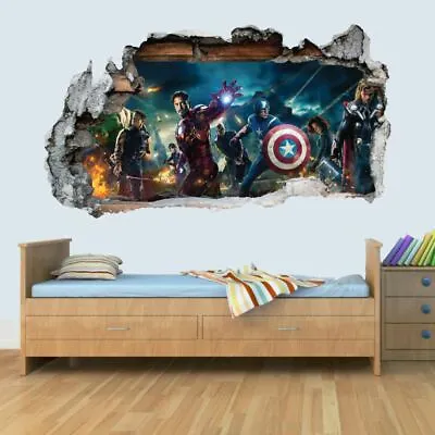 Marvel Avengers Vinyl Smashed Wall Art Decal Stickers Bedroom Boys Girls 3D • £13.99