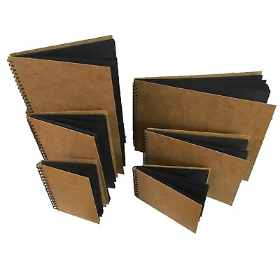 BLACK Card Wooden Hardback Cover Scrapbook Pad Wirobound Sketch Books Kraft Arts • £14.99