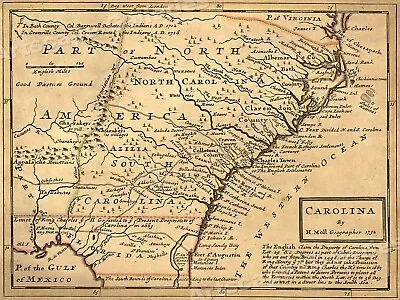 Carolina 1732 Interesting Old Historic Map - 18x24 • $13.95