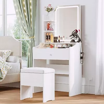 Small Makeup Vanity Desk With Mirror And Lights Vanity Table Set White • $139.19