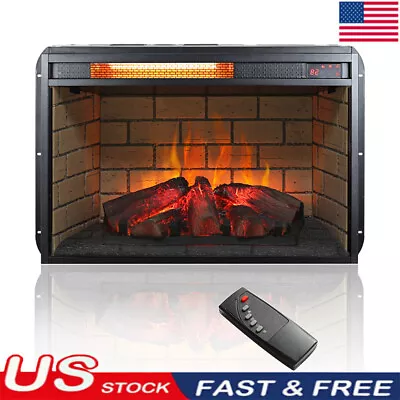 26'' 1500W Infrared Quartz Heater Fireplace Insert Woodlog Version W/Brick Black • $148.90