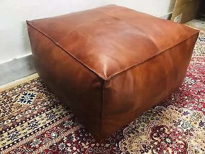 Moroccan Leather Square Pouf Ottoman Footstool Genuine Vintage Unstuffed Handmad • $152