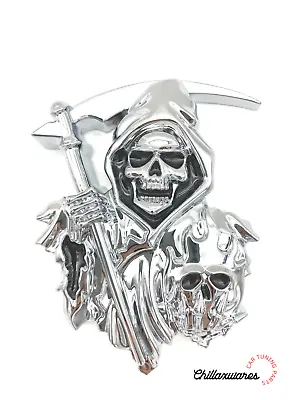 3D Shine Chrome GRIM REAPER SKULL Car Emblem Decal 3M Decal Sticker Long Lasting • $13.95