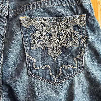 Marc Ecko Jeans Mens 34x32 Blue Embroidered Pockets Y2K 2000s • $31.88