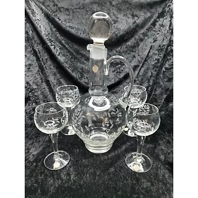 Vintage Romanian Cut And Etched Crystal Stemware Glasses Decanter Serving Set • $69.99