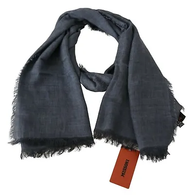 MISSONI Scarf Gray 100% Wool Unisex Neck Wrap Fringes Logo 170cm X 67cm RRP $340 • $54.50