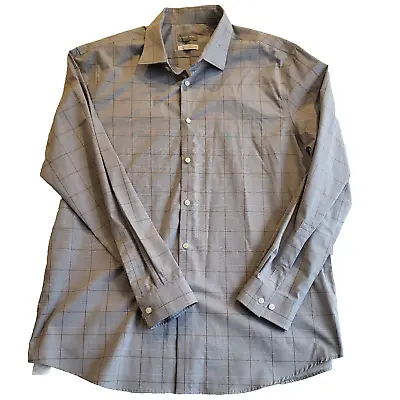 Men's Dress Shirt 17.5  34/35 Michael Kors Grey Plaid Long Sleeves Regular Fit • $9.95