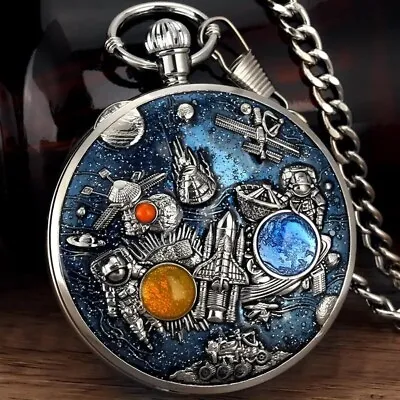Space Series Music Pocket Watch Quartz Chain Necklace Watches Collectibles New • $39.98