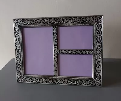 Versatile Boots Decor Triple Free Standing Pewter Metal Rococo Style Photo Frame • £15