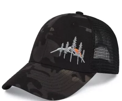 Hat Baseball Trucker Cap Unisex Embroidered Snapback Mountains Sunset Mesh Camo • $15