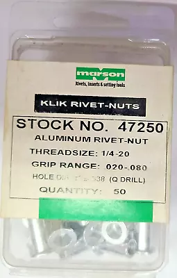 Marson Aluminum Poly-Nut Rivet-Nuts 1/4 Qty 50 47250 • $16.99