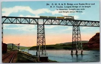 O.W.R. & N. RAILROAD TRAIN BRIDGE SNAKE RIVER OREGON Postcard NORTHERN PACIFIC • $8.99
