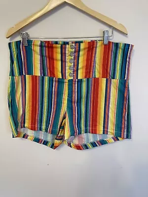 Spacegirlz Shorts Rainbow Striped Stretchy High Waisted Shorts Size 18 • $18.98