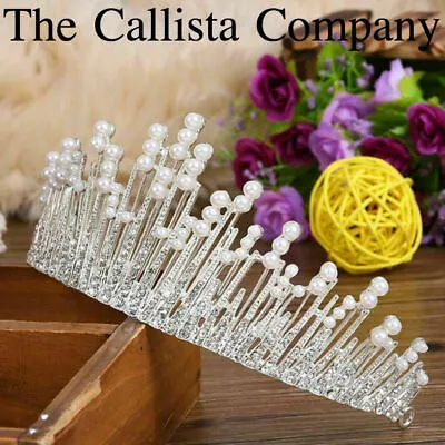 $29.95 • Buy The Callista Company, Tiara Genuine Austrian Rhinestone Crystal & Pearl (gold)