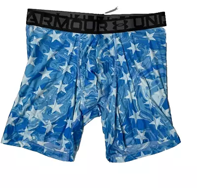 Under Armour Boxers Mens Large BoxerJock Tech Freedom 6 Inch Blue Stars • $22.99