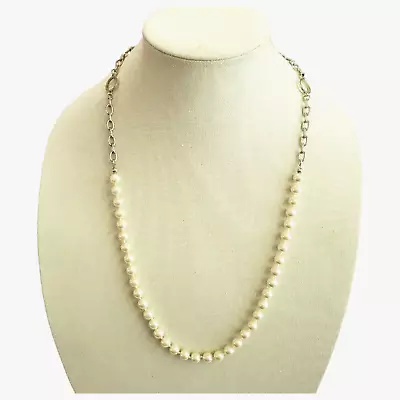 Mary Kay Glass Pearl Necklace Silver Tone Hand Knotted Beads Toggle 28  Vintage • $28.99