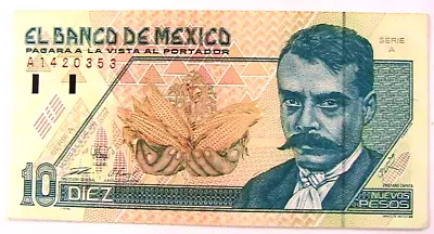 1992 Mexico 10 New Pesos Ch Unc  Serie A  Mexican Currency Paper Money Banknote • $74